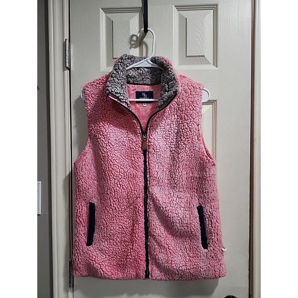 Simply Southern Full Zip Fuzzy Vest Pink Size M girly Feminine‎